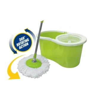 Spin Mop System with Extended Handle and 2 Microfiber Mop Heads