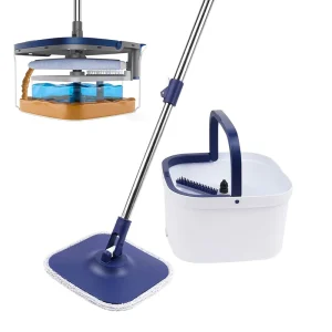 Spin Mop and Bucket Set with Dual Compartment Design for Clean & Dirty Water 360° Swivel Mop Head Built in Scrubbing Brush