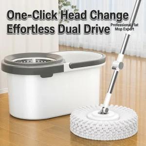 Spin Mop and Bucket Set with One-Click Head Change, Dual-Drive Stainless Steel Wringer
