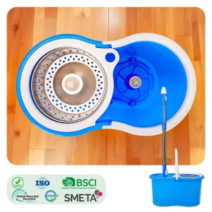 Spin Mop and Bucket Set with Self-Washing Microfiber Mop Head for Wet/Dry Floor Cleaning