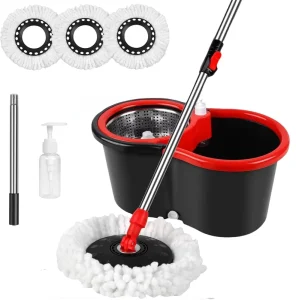 Spin Mop and Bucket Set with Wringer, 360° Spinning System and 3 Replacement Microfiber Mop Heads