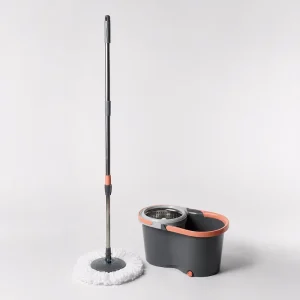Spin Mop and Bucket System with Stainless Steel Handle and Microfiber Head