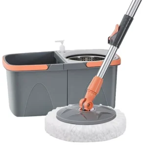 Spin Mop and Detachable Bucket Set with Cleaning Solution Bottle, Dual-Chamber Water System