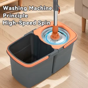 Spin Mop and Split Bucket Set with Metal Handle and Microfiber Mop