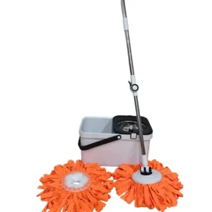 Spin Mop with 360-Degree Rotating Head, Wringing Bucket, and Detachable Basket