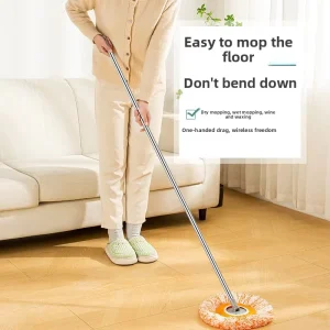 Spin Retractable Mop with Microfiber Duster Head and Stainless Steel Extendable Handle