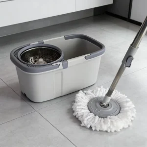 Spin System Mop with Extended Handle Microfiber Mop Heads Easy Rotating Tornado Mop Plastic Basket