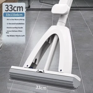 Sponge Mop with Water-Absorbing Head, Stainless Steel Handle, and Foldable Design
