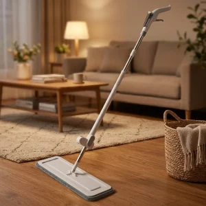 Spray Flat Mop with Telescopic Stainless Steel Handle and Microfiber Pad
