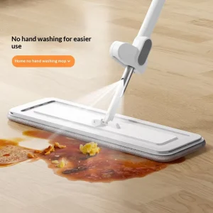Spray Hand-Wash Mop with Stainless Steel Handle Dry/Wet Dual-Purpose Microfiber Mop 2 Mopheads Included