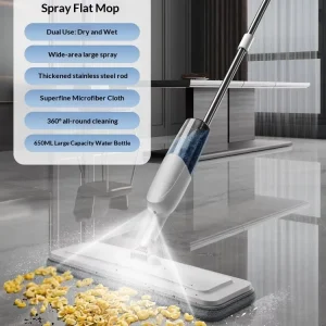 Spray Mop Stainless Steel Extendable Pole Microfiber Mop Head 360-Degree Swivel Wet/Dry 500-700ml