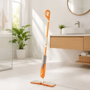 Spray Mop with Translucent Water Tank, Metal Pole, and 2 Reusable Microfiber Heads