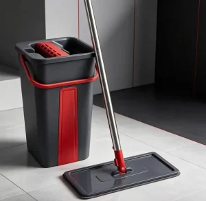 Squeeze-Wash Floor Flat Mop with Self-Washing and Squeeze-Dry Bucket, Hands-Free Microfiber Mop Head