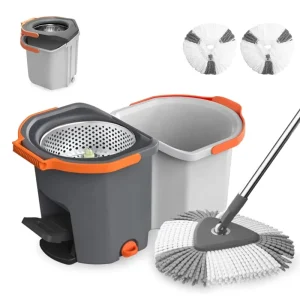 Stackable Rotating Mop and Bucket Set with Detachable Stainless Steel Basket