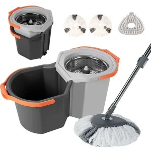 Stainless Steel 360-Degree Microfiber Mop Head and Self-Wringer Bucket Set with 70%-80% Dehydration Rate
