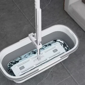 Stainless Steel Flat Floor Mop and Bucket Set with Scraper for Dirty Water Separation