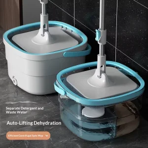 Stainless Steel Flat Mop Bucket with Dual-Drive Rotating Head, Water Separation and Hands-Free Washing