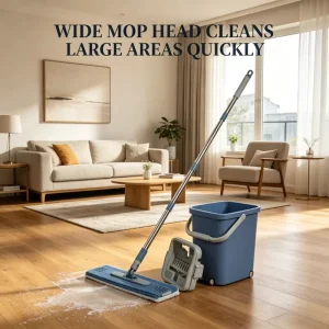 Stainless Steel Flat Mop with 2-in-1 Wash-Free Squeeze System and 360-Degree Rotating Head