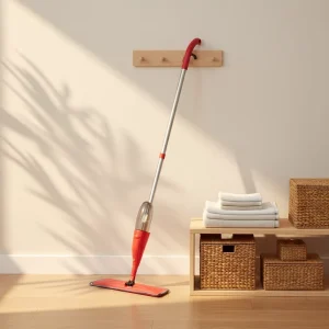 Stainless Steel Flat Mop with Microfiber Fabric Head, Manual Wringing, Refillable Bottle and Washable Pad