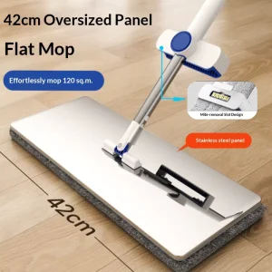 Stainless Steel Flat Mop with Telescopic Handle, Microfiber, Bucket Washing, Water-Absorbing