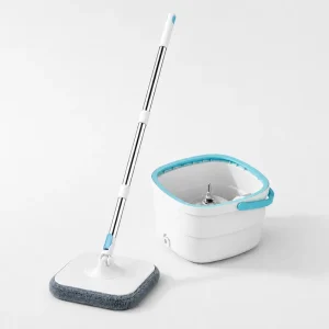 Stainless Steel Four-Side Wringing Spin Mop Bucket Set with Hidden Tank and Rotating Microfiber Mop Head