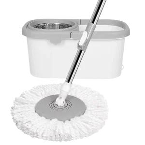 Stainless Steel Handle Self-Wringing Tile Wet/Dry 360-Degree Microfiber Mop with Cleaning Bucket