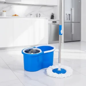 Stainless Steel Hands Free Mop Bucket Set 360° Spin Wash & Sewage Separation System Duty Floor Cleaning for Household