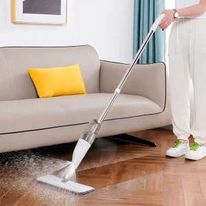 Stainless Steel Jet Spray Mop with 360 Degree Extendable Handle Microfiber Cloth Head & Hoisting Rod for Home Floor Cleaning