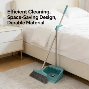 Stainless Steel Long-Handled Broom and Dustpan Set with Soft PP Bristles for Kitchen Floors