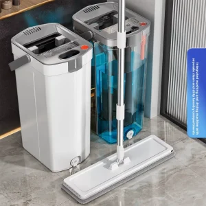 Stainless Steel Microfiber Flat Mop Hands-Free Washable High-Capacity Quick-Dehydration Bucket Set
