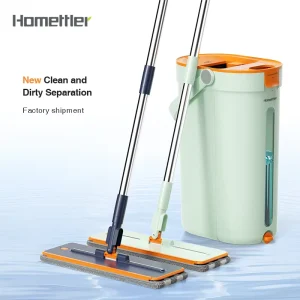 Stainless Steel Microfiber Mop with Extra Refills and Wringer, Clean and Dirty Water Separation