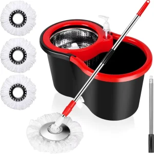 Stainless Steel Microfiber Self-Wringing Floor Mop Set with 2 Mopheads