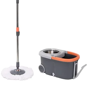 Stainless Steel Mop Bucket with Self-Wringer, Foldable Handle and 2 Microfiber Mop Heads