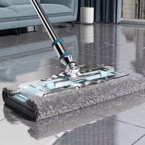 Stainless Steel Telescopic Flat Mop with Microfibre Fabric Rotating Head Manual Dual Use Wet & Dry Mop with Towel Holder