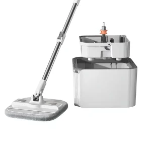 Stainless Steel Telescopic Handle Microfiber Fabric Portable Hands-Free Dirt-Separation Rotating Mop with Bucket