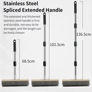 Stainless Steel Wire Brush Outdoor Broom with 40 mm Bristles and 60 mm Diameter for Concrete, Wood, and Stone