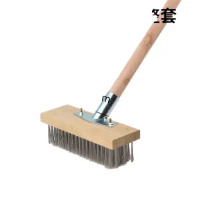 Stainless Steel Wire Deburring Brush with Long Wood Handle and Stiff Bristles