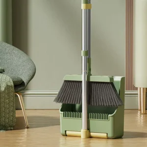 Stand up Storage & 180° Rotating 3 in 1 Foldable Broom and Dustpan Set with Squeegee for Home Kitchen Cleaning