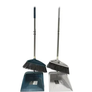 Standing Broom and Dustpan Set with Ergonomic Tapered Handle and Secure Broom Clip Space Saving Vertical Storage Cleaning Tools