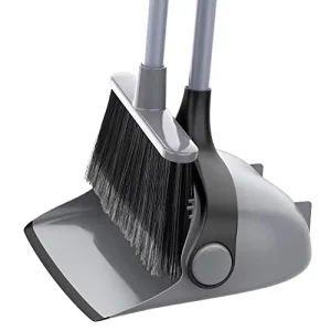 Steel Broom and Dustpan Set with PET Broom, Adjustable Long Handle, and Upright Design