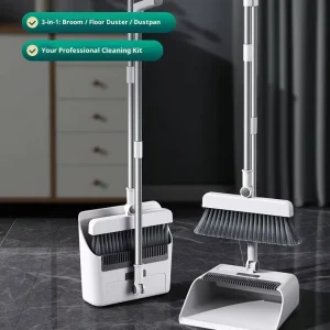 Steel Broom and PP Dustpan Set with Floor Cleaning Brush Integrated Foldable Design Portable Medium Bristles