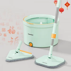 Steel Flat Mop Bucket Set Handle Reusable Mop Pads for Home