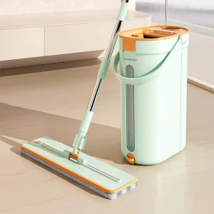 Steel Flat Mop Bucket Set with High Dehydration Rate Reusable Mop Pads for Dry and Wet Floors