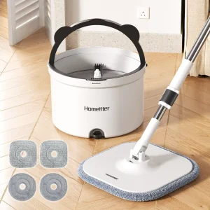 Steel Flat Mop Bucket Set with High Dehydration Rate Reusable Mop Pads for Dry and Wet Floors