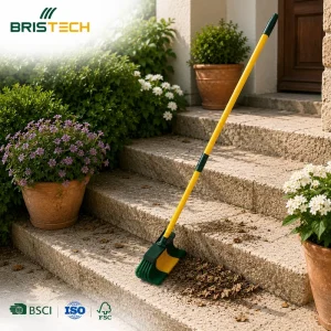 Steel Floor Broom and Rake for Wood and Concrete Outdoor Patio Gardening 2-in-1