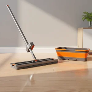Steel Hands-Free Wet and Dry Microfiber Squeeze Mop with Foldable Bucket
