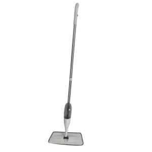 Steel Long-Handle Microfiber Water Spray Flat Mop with Water Container, White and Grey