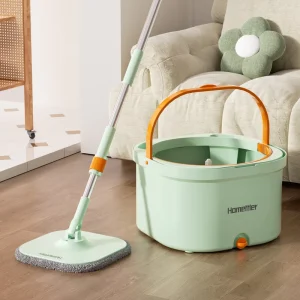 Steel Mop Bucket Set with Self-Wringer Telescopic Handle 90-100% Dehydration Rate Reusable Mop Pads