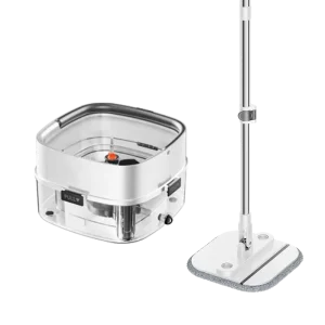 Steel Pole Foldable Mop with Microfiber Head Self-Wringer Dry/Wet Floor Cleaning 360-Degree Spins 2 Mopheads for All Floors