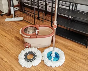 Steel Pole Microfiber Spin Mop and Bucket Set with 2 Mop Pads and 2 Wheels